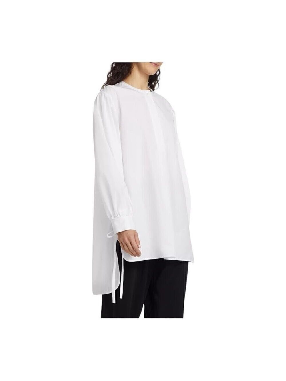 $695 Co White Poplin Tie-Cuff 100% Cotton Tunic Size Small